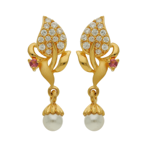 Trendy Leaf Design Gold Earring With Beads